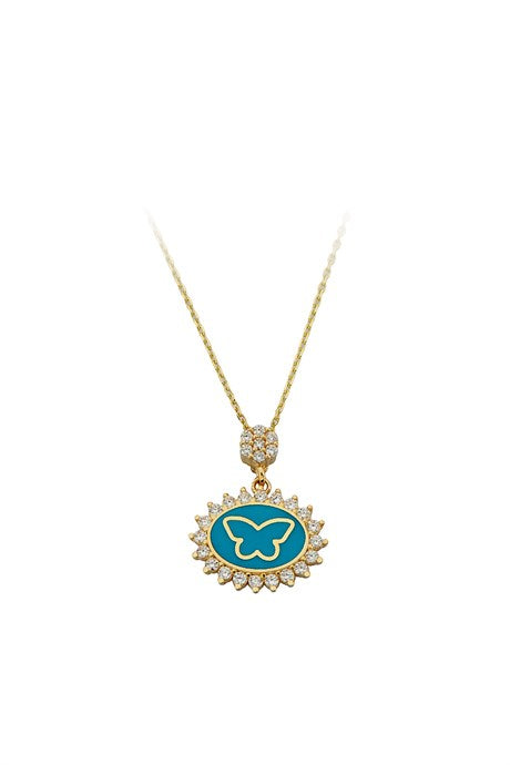 Solid Gold Enamel Butterfly Necklace | 14K (585) | 2.18 gr