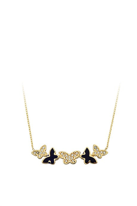 Solid Gold Enamel Butterfly Necklace | 14K (585) | 2.49 gr
