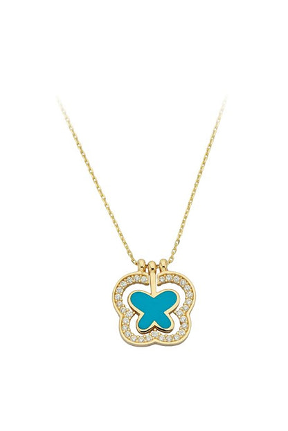 Solid Gold Enamel Butterfly Necklace | 14K (585) | 2.61 gr