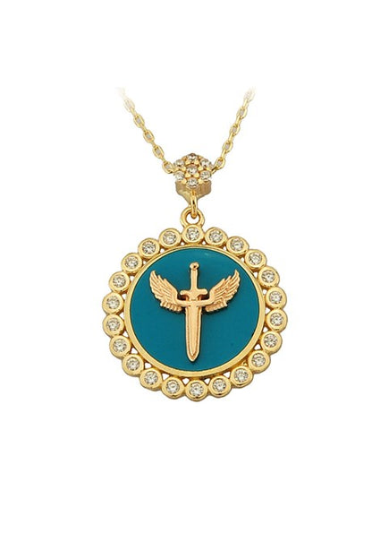 Solid Gold Enamel Sword Necklace | 14K (585) | 2.89 gr