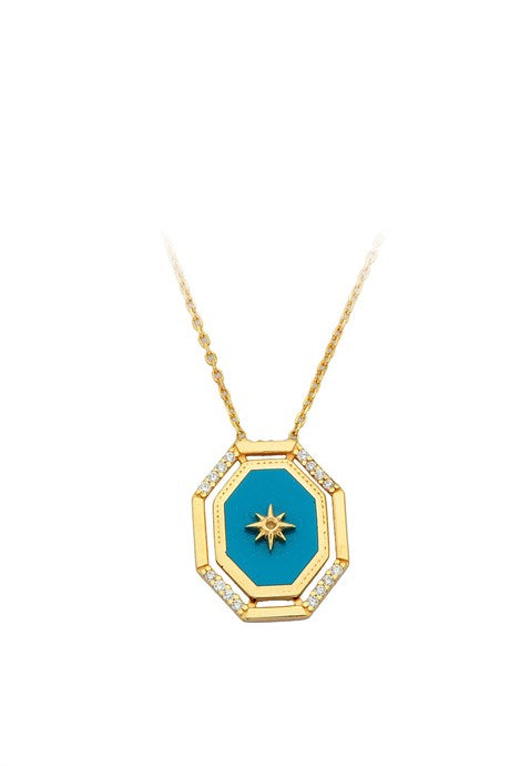 Solid Gold Enamel Pole Star Necklace | 14K (585) | 2.85 gr