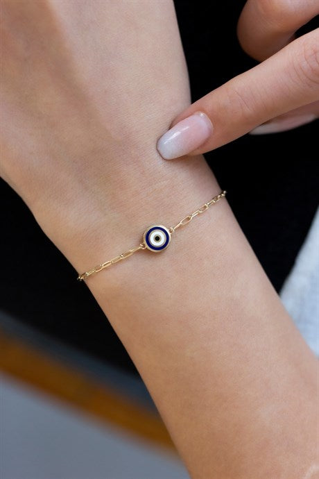 Solid Gold Enamel Evil Eye Bracelet | 14K (585) | 1.84 gr