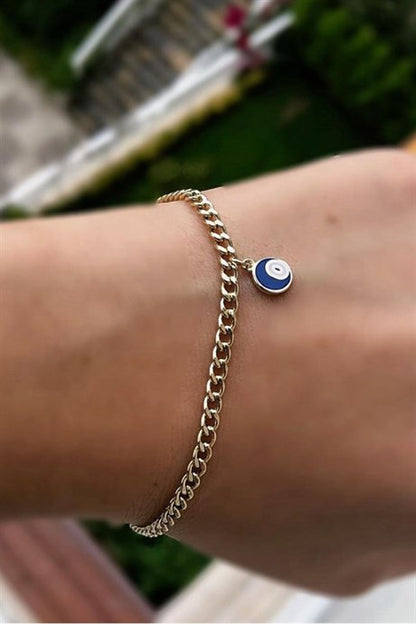 Solid Gold Enamel Evil Eye Bracelet | 14K (585) | 2.81 gr