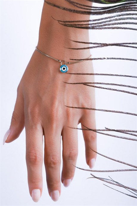 Solid Gold Enamel Evil Eye Bracelet | 14K (585) | 3.32 gr