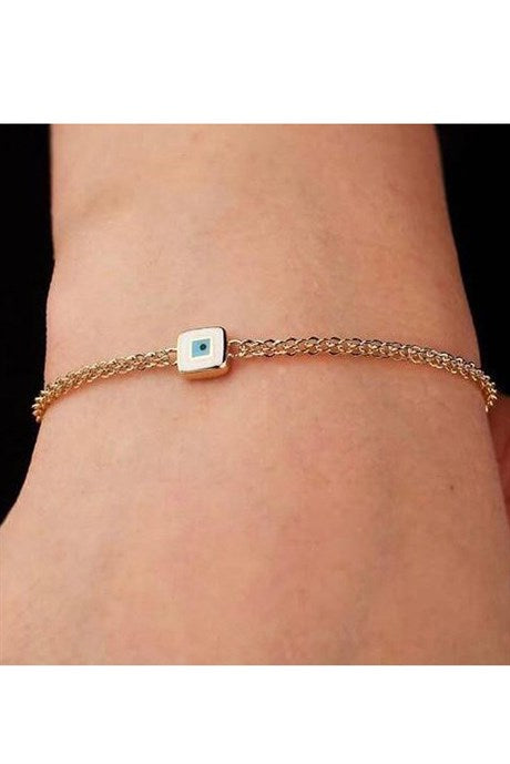 Solid Gold Enamel Evil Eye Bracelet | 14K (585) | 3.41 gr