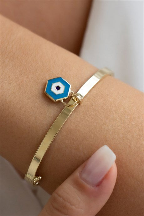 Solid Gold Enamel Evil Eye Bracelet | 14K (585) | 7.37 gr