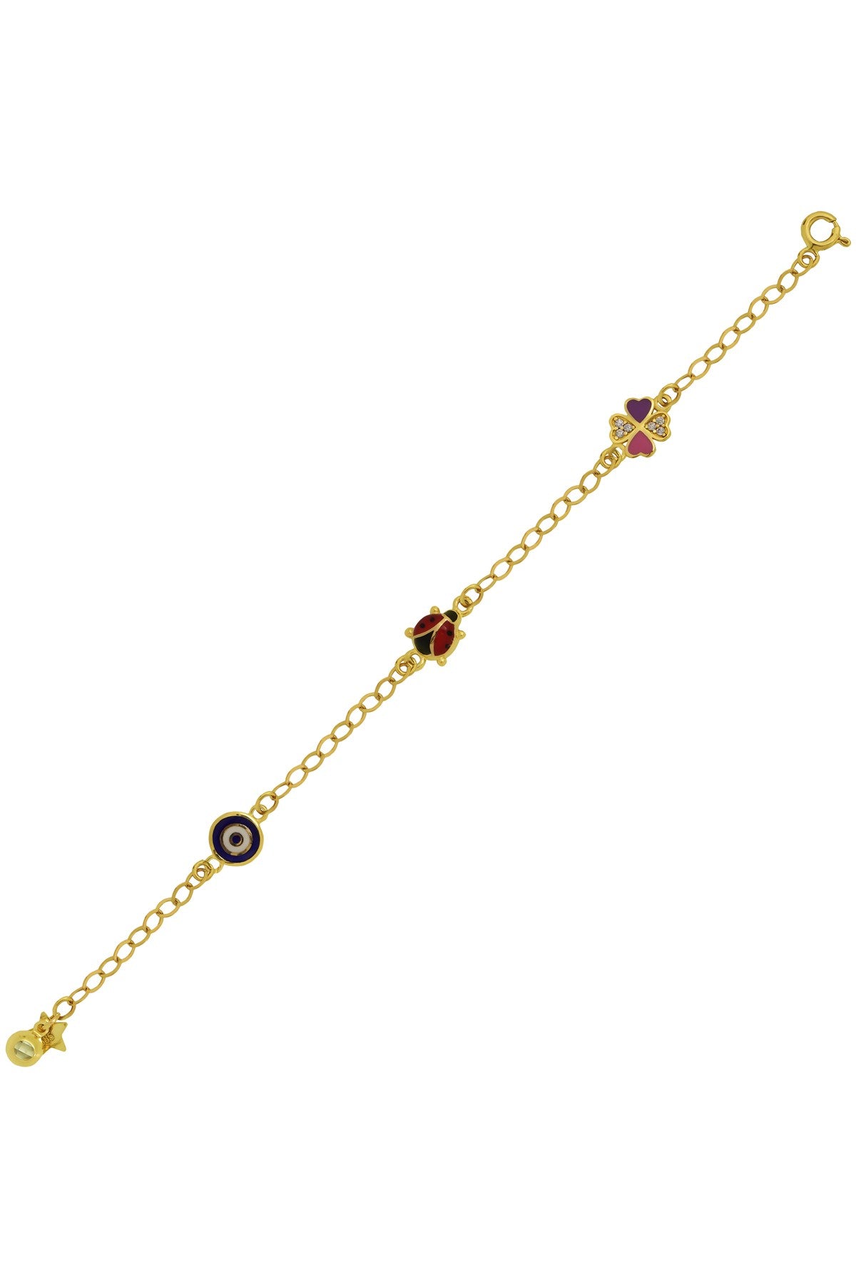 Solid Gold Enamel Evil Eye Ladybird Clover Baby & Children Bracelet