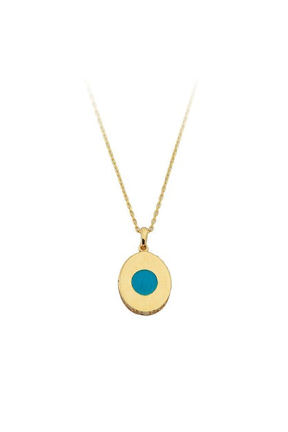 Solid Gold Enamel Oval Necklace | 14K (585) | 2.46 gr