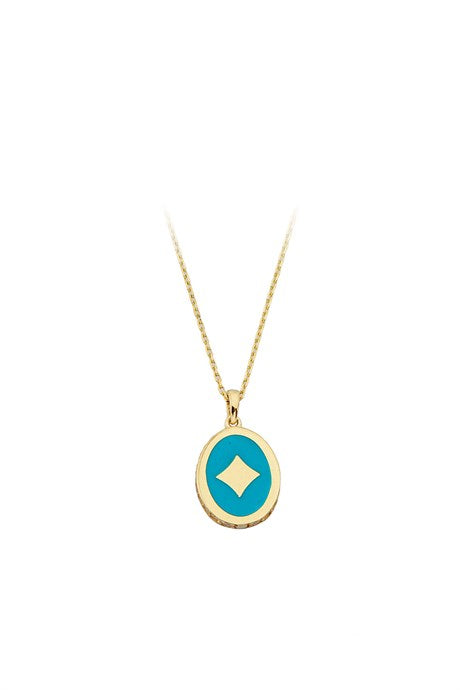 Solid Gold Enamel Oval Necklace | 14K (585) | 2.51 gr