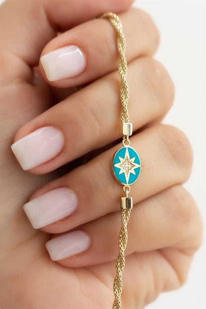 Solid Gold Enamel North Star Bracelet | 14K (585) | 3.93 gr