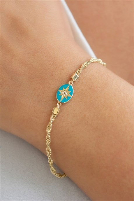 Pulsera North Star Esmaltada en Oro Sólido | 14K (585) | 3,93 gramos