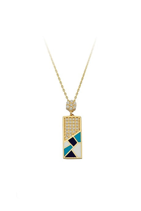 Solid Gold Enamel Gemstone Stick Necklace | 14K (585) | 2.73 gr