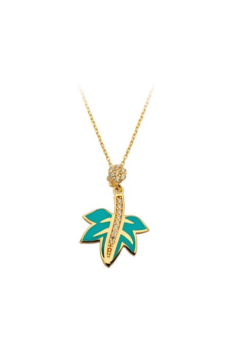 Solid Gold Enamel Leaf Necklace | 14K (585) | 2.50 gr