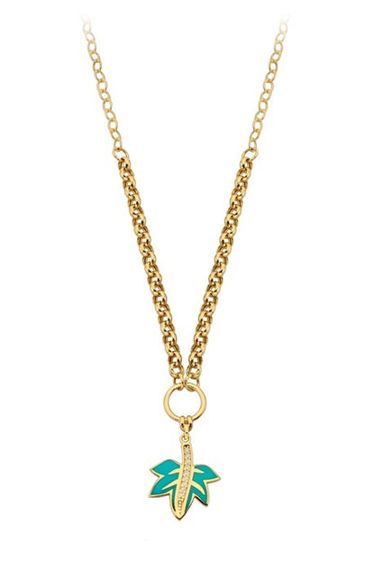 Solid Gold Enamel Leaf Necklace | 14K (585) | 6.19 gr