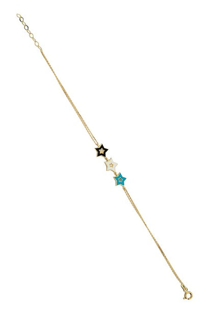 Solid Gold Enamel Star Bracelet | 14K (585) | 1.88 gr