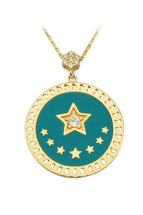 Solid Gold Enamel Star Necklace | 14K (585) | 3.31 gr