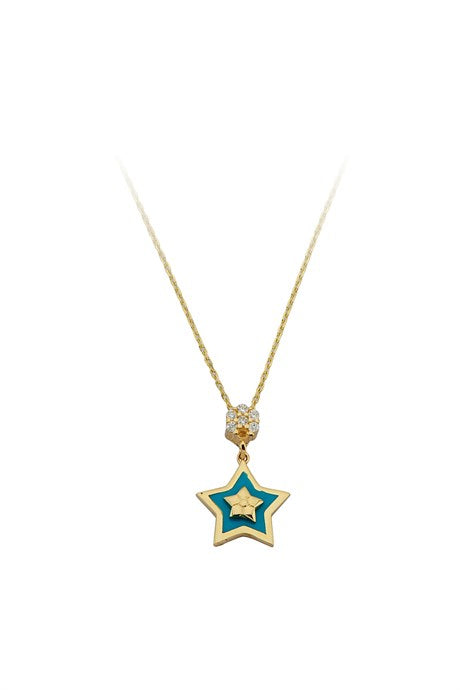 Solid Gold Enamel Star Necklace | 14K (585) | 2.26 gr
