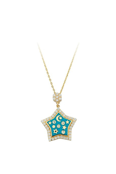 Solid Gold Enamel Star Necklace | 14K (585) | 2.41 gr