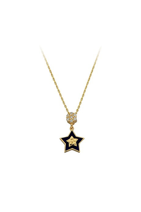 Solid Gold Enamel Star Necklace | 14K (585) | 2.00 gr