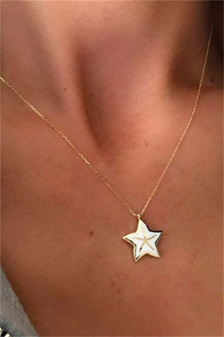 Solid Gold Enamel Star Necklace | 14K (585) | 3.28 gr