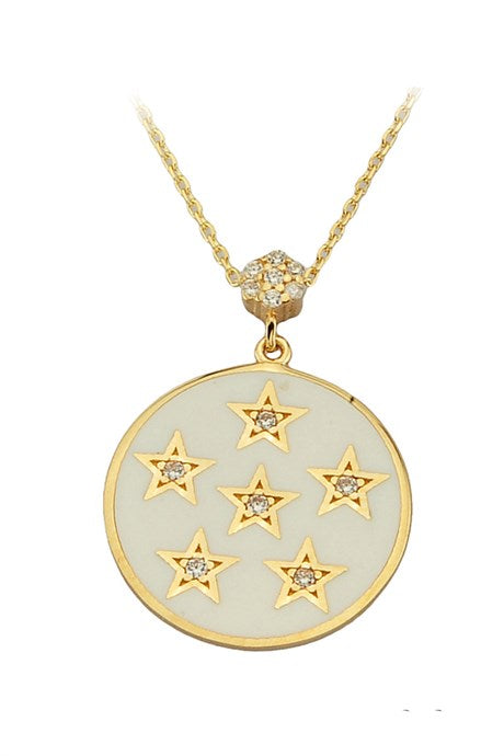 Solid Gold Enamel Star Necklace | 14K (585) | 3.03 gr