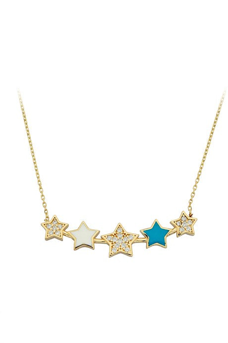 Solid Gold Enamel Star Necklace | 14K (585) | 2.38 gr