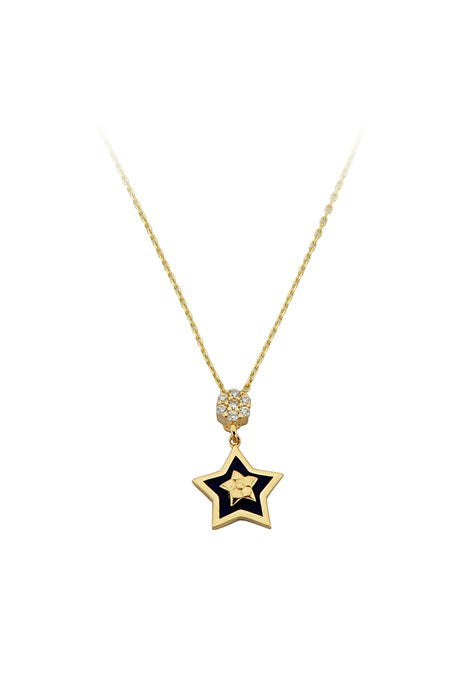 Solid Gold Enamel Star Necklace | 14K (585) | 2.23 gr