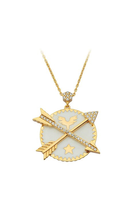 Solid Gold Enamel Star Arrow Necklace | 14K (585) | 4.60 gr