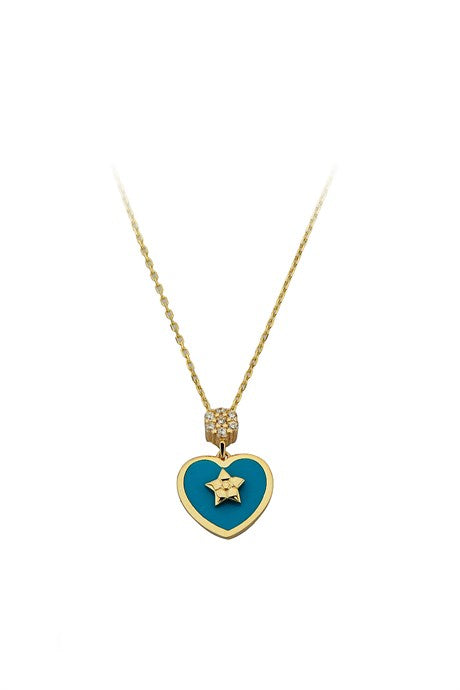 Collar de corazón de estrella de esmalte de oro macizo | 14K (585) | 2,45 gramos