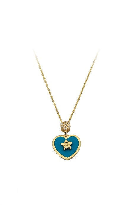 Solid Gold Enamel Star Heart Necklace | 14K (585) | 2.45 gr