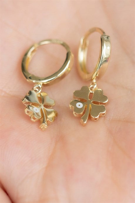 Solid Gold Enamel Clover Earring | 14K (585) | 2.38 gr