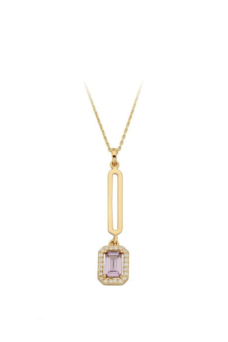 Solid Gold Purple Baguette Gemstone Necklace | 14K (585) | 2.28 gr