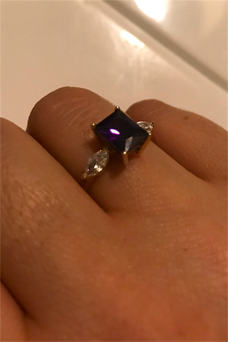 Bague en or massif avec pierres précieuses baguette violette | 14K (585) | 2,42 grammes