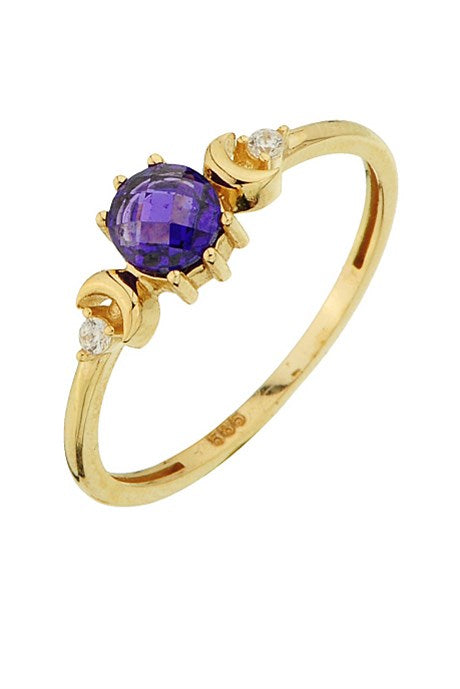 Anneau de lune de pierres précieuses violettes en or massif | 14K (585) | 1,56 g