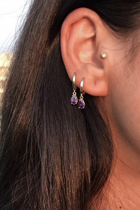 Solid Gold Purple Gemstone Earring | 14K (585) | 1.94 gr