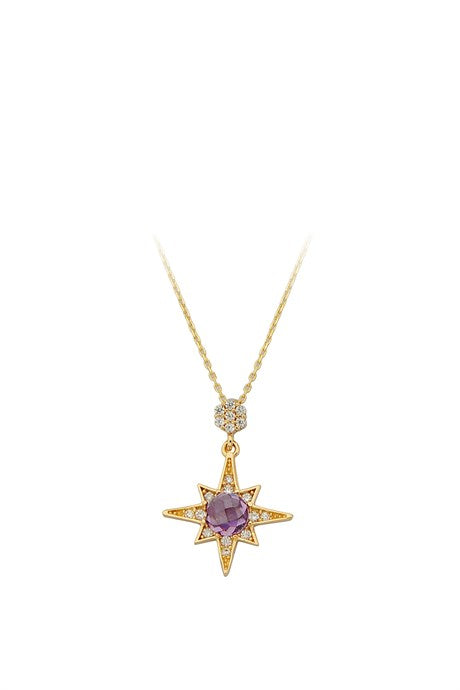 Solid Gold Purple Gemstone Pole Star Necklace | 14K (585) | 2.34 gr