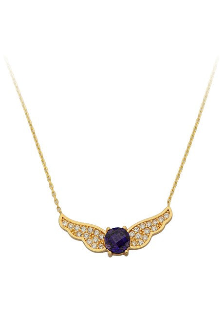 Solid Gold Purple Gemstone Angel Necklace | 14K (585) | 2.30 gr