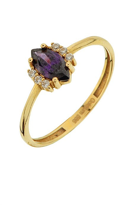 Anneau de conception de pierres précieuses violettes en or massif | 14K (585) | 1,39 g