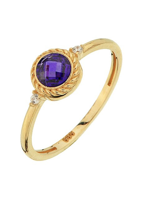 Anneau de pierres précieuses violettes en or massif | 14K (585) | 1,56 g