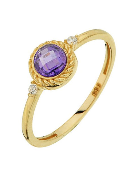 Anneau de pierres précieuses violettes en or massif | 14K (585) | 1,58 g