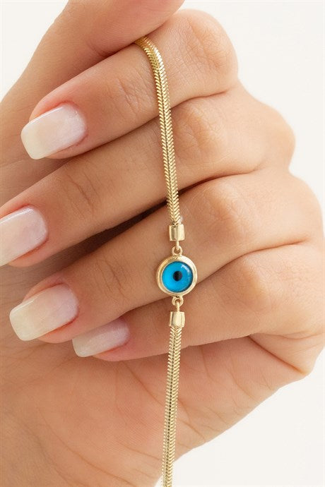 Pulsera de oro macizo con cuentas de mal de ojo | 14K (585) | 4,39 gramos