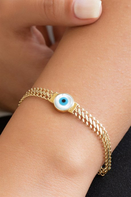 Pulsera de oro macizo con cuentas de mal de ojo | 14K (585) | 6,33 gramos