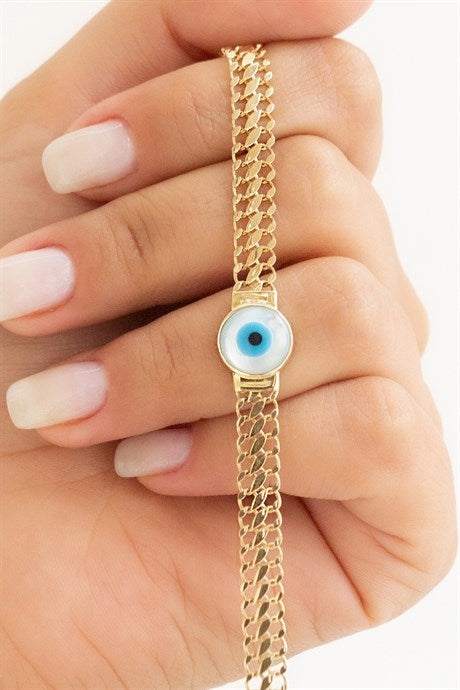 Pulsera de oro macizo con cuentas de mal de ojo | 14K (585) | 6,33 gramos