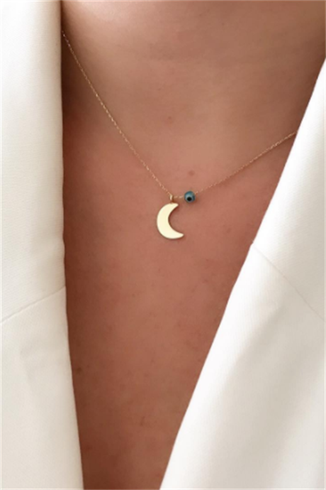 Collier lune mauvais œil en or massif | 14K (585) | 1,20 gr