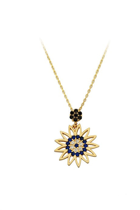 Solid Gold Evil Eye Flower Necklace | 14K (585) | 2.26 gr