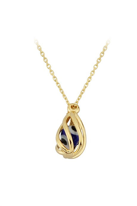 Solid Gold Evil Eye Drop Kafes Necklace | 14K (585) | 1.77 gr