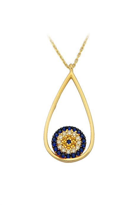 Solid Gold Evil Eye Drop Necklace | 14K (585) | 2.25 gr