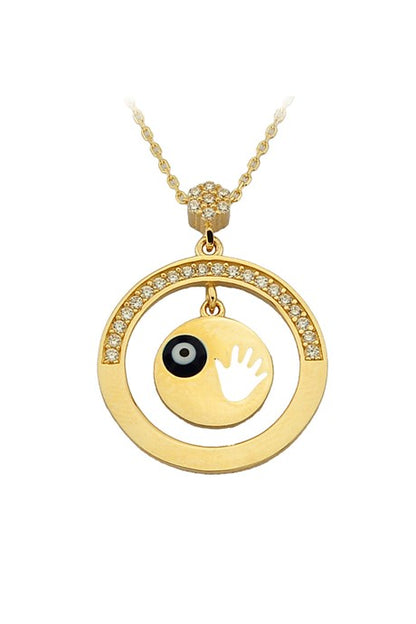 Solid Gold Evil Eye Handprint Necklace | 14K (585) | 2.78 gr