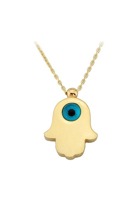 Collier Main Mauvais Œil de Fatima (Hamsa) en Or Massif | 14K (585) | 2,40 gr