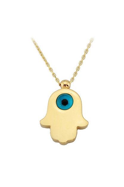 Solid Gold Evil Eye Hand of Fatima (Hamsa) Necklace | 14K (585) | 2.40 gr